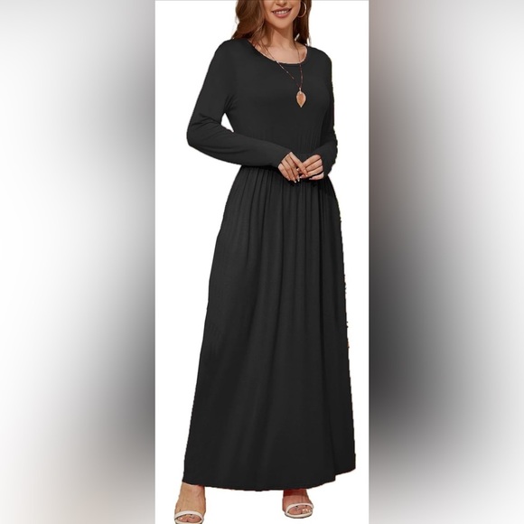 NWT Women's Long  Sleeve Loose Plain Long Casual Empire Waist Maxi Dress SIZE S - Picture 4 of 17